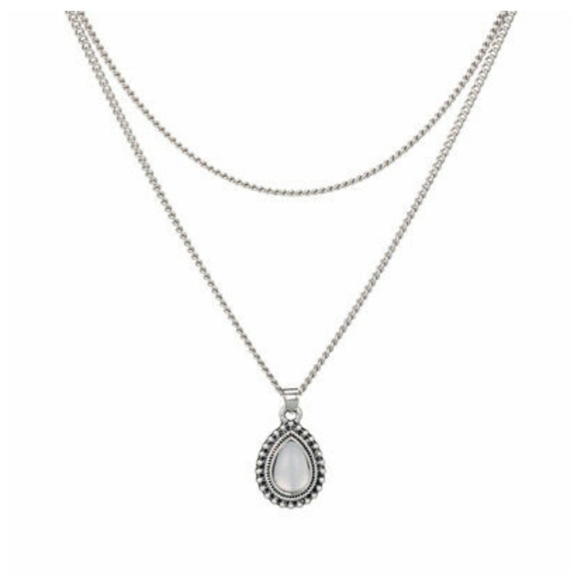 NWT MULTILAYER DRIPPING OPAL CHOKER SILVER CHAIN - Picture 6 of 7